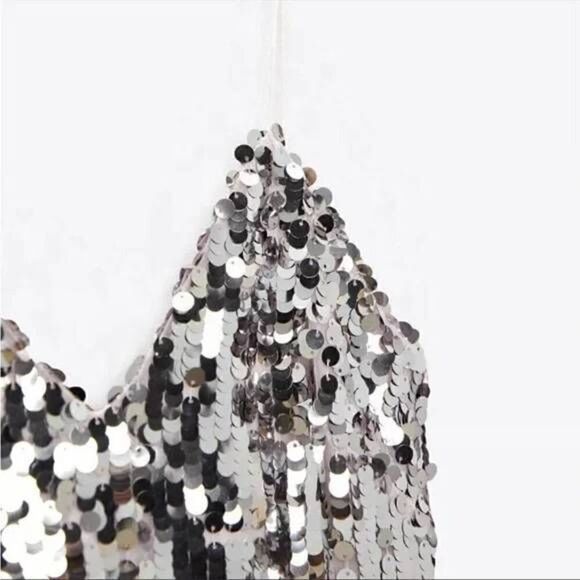 SILVER STRAPPY SEQUIN DRESS ZARA - Picture 9 of 16